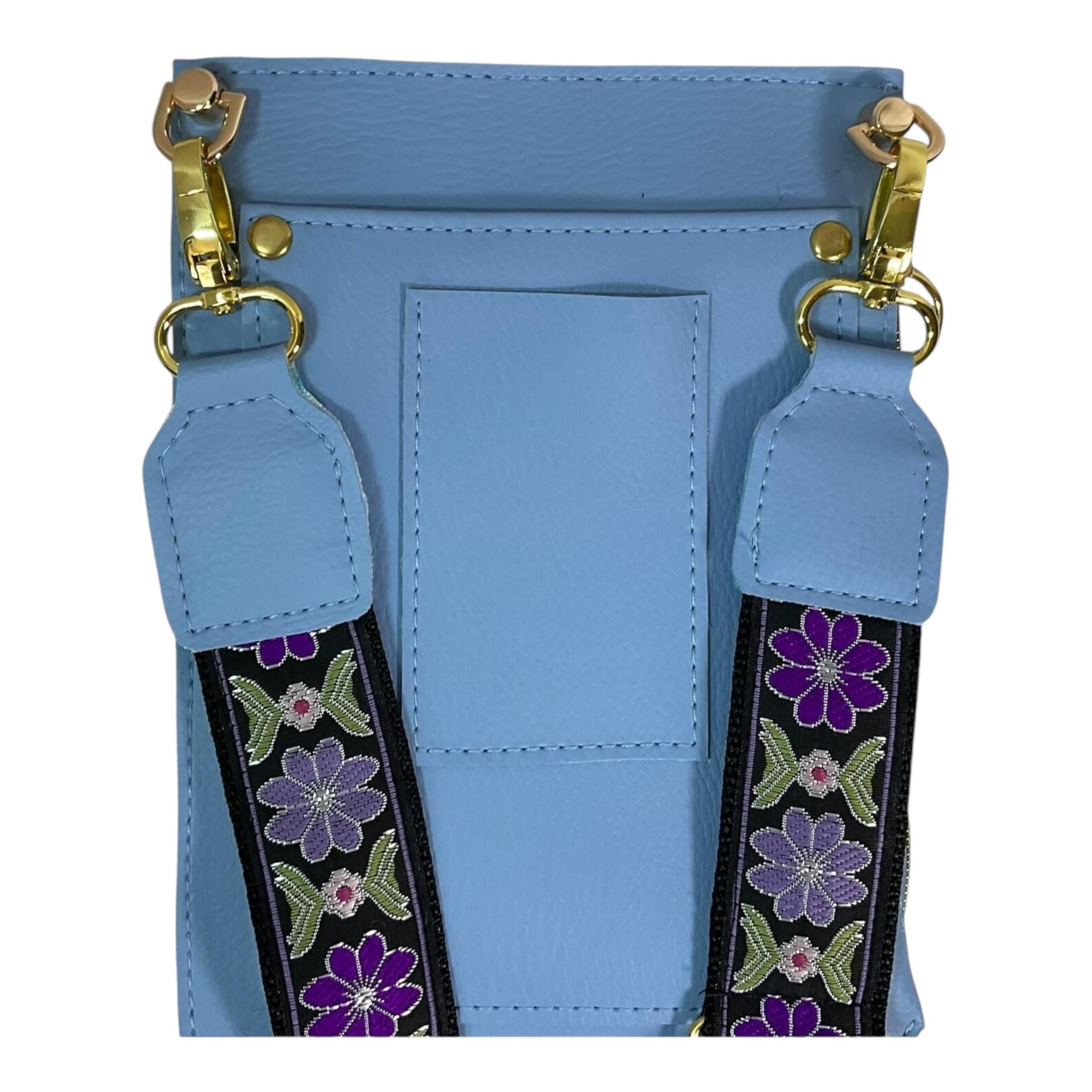 Vegan phone shoulder bag made of faux leather with multi pockets, phone size embroidered messenger style sling crossbody pouch, ladies gift