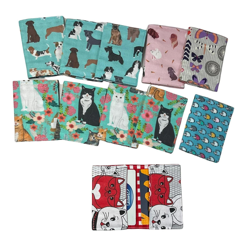 Card wallet in cat and dog print, cotton credit card pouch, fabric pets gift card case,Guinea pig loyalty card holder,  Oyster card wallet