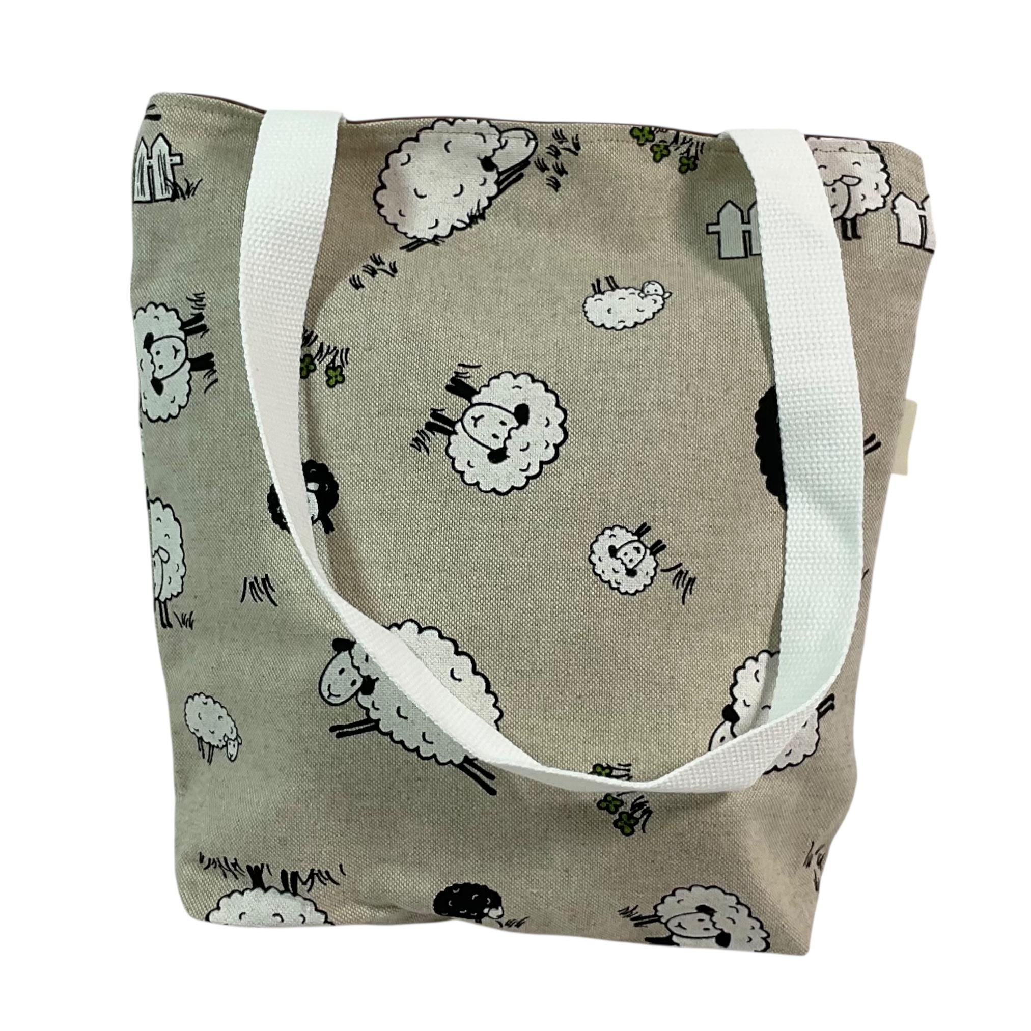 small sheep canvas tote bag, mini lined canvas shopping bag, knitters project gift