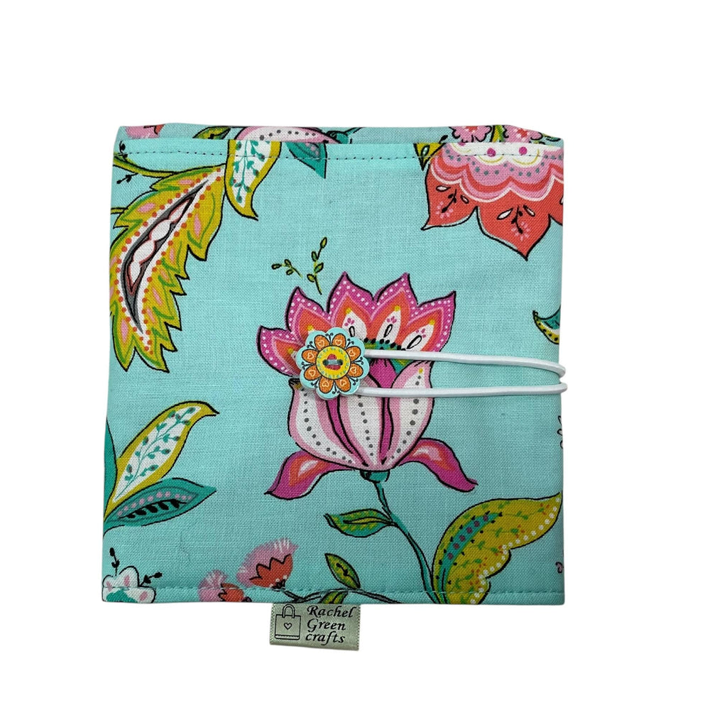 Circular needle case for short needles in floral print, needle wallet, fixed 16" case, 9" sock needles, 12" , knitters gift, needle holder,