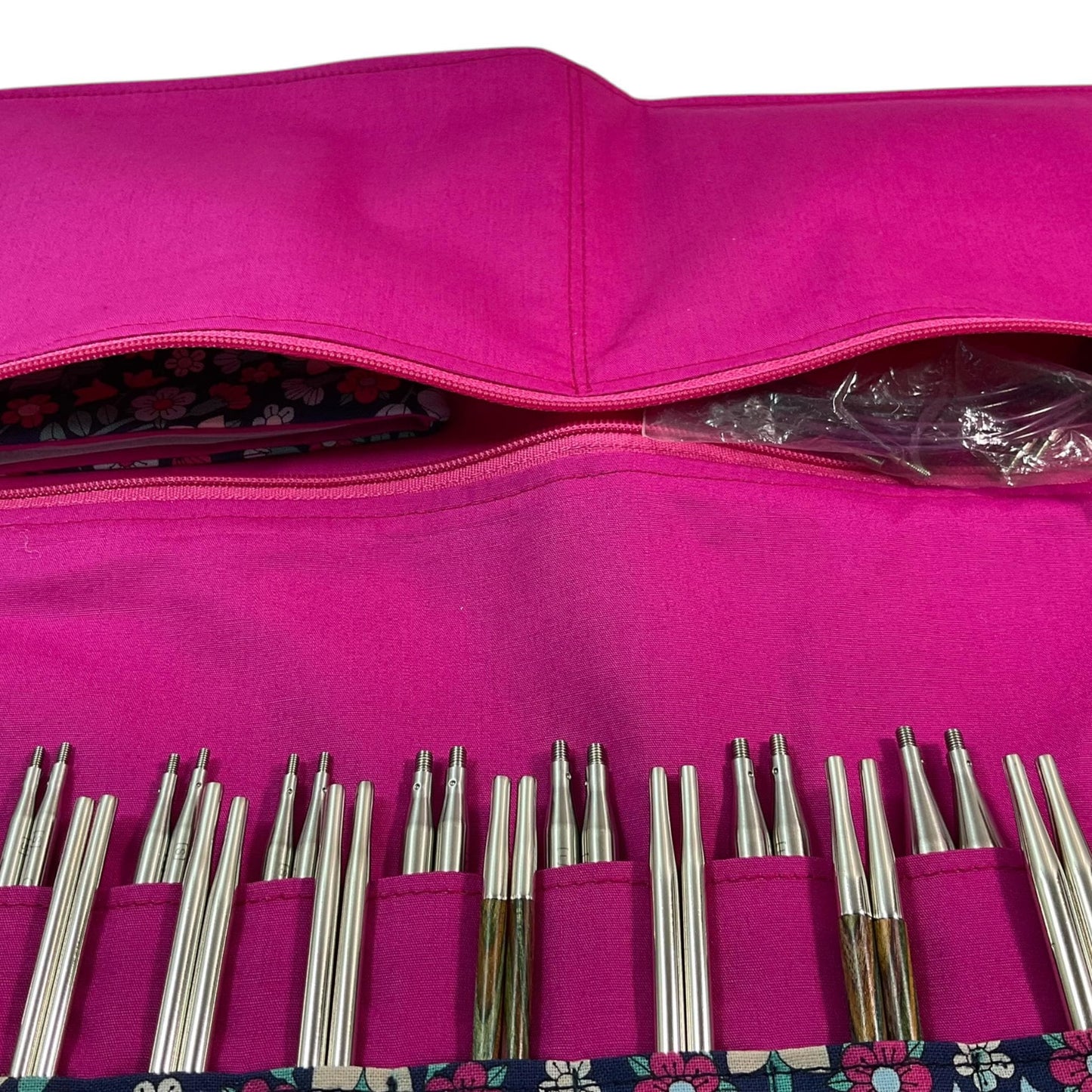 Interchangeable knitting needle case with Liberty floral fabric