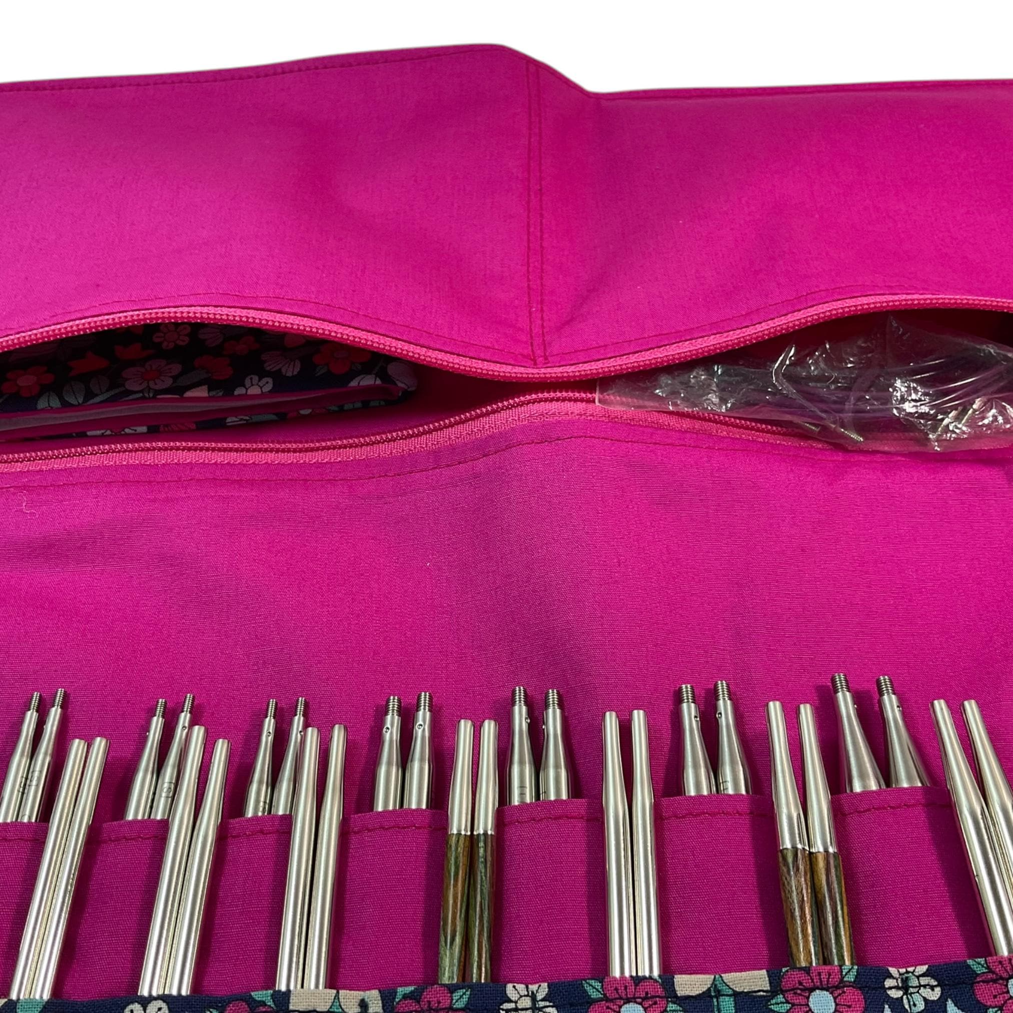 Interchangeable knitting needle case with Liberty fabric , floral addi case, chiagoo wallet, knit pro organiser pouch, hiya hiya case,