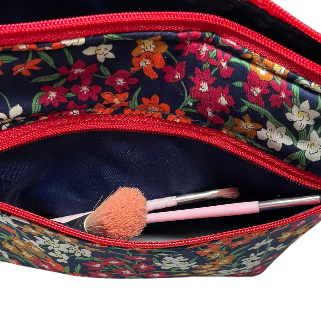 Cosmetics bag in floral Liberty fabric with 2 pockets,  makeup pouch, water resistant case, notions zipper pouch, ladies  gift