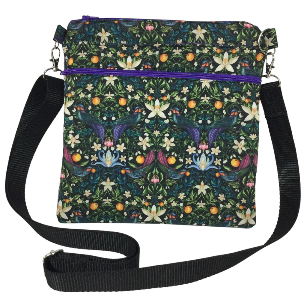 Liberty fabric slim shoulder bag with multi pockets, messenger style paisley  floral phone purse