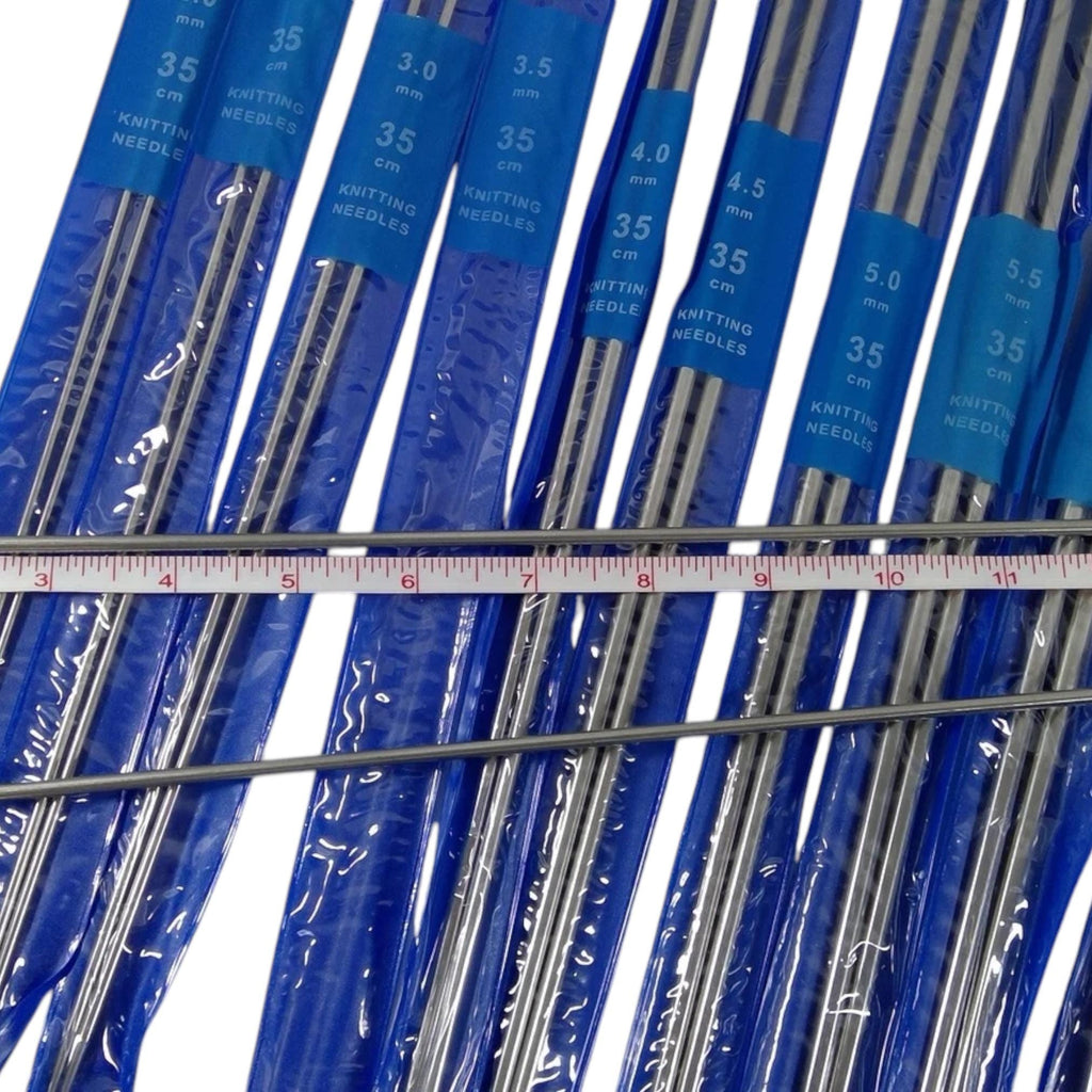 Full set of 11 pairs of stainless steel knitting needles, 35cm 14 inch straight metal,knitters gift