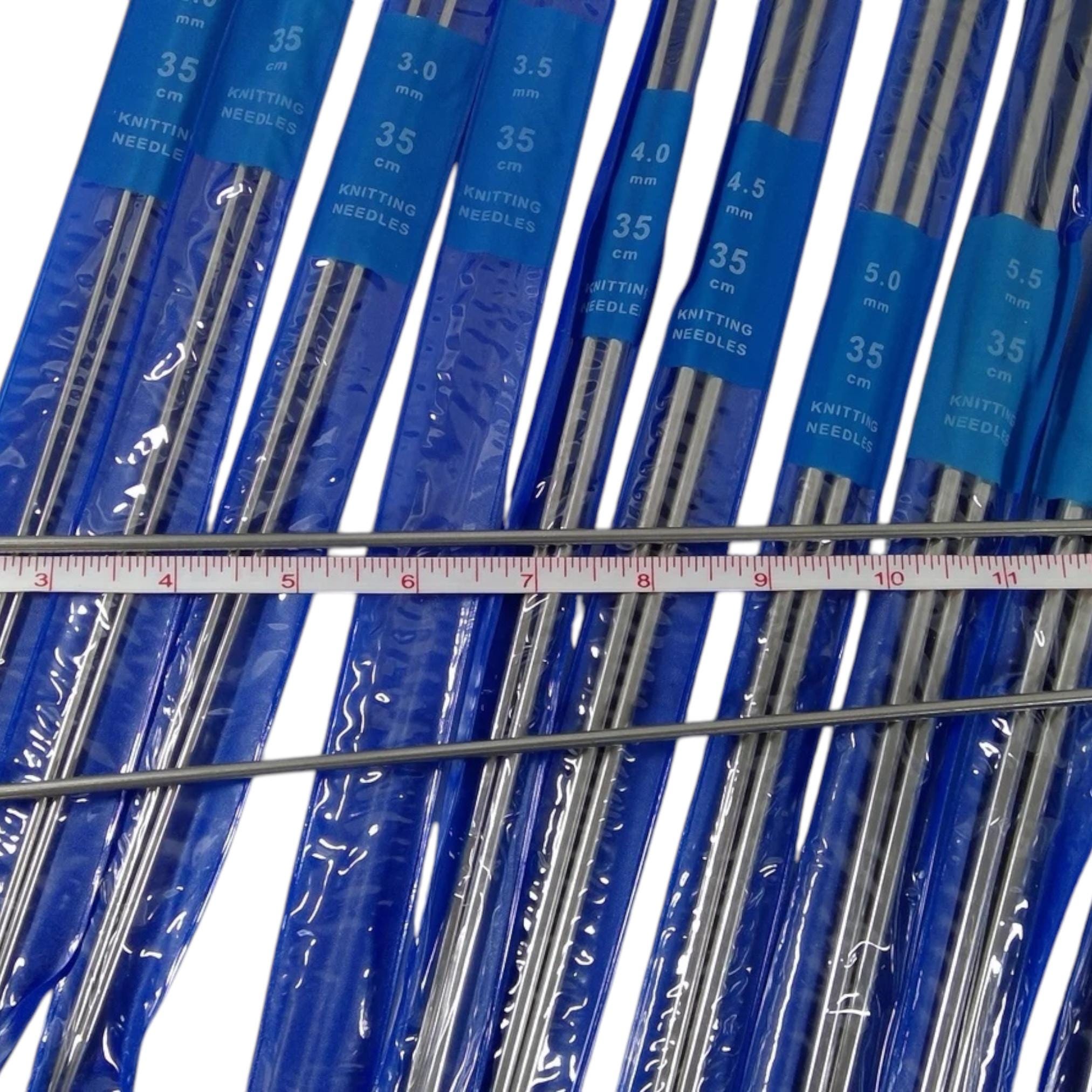Full set of 11 pairs of stainless steel knitting needles, 35cm 14 inch straight metal,knitters gift