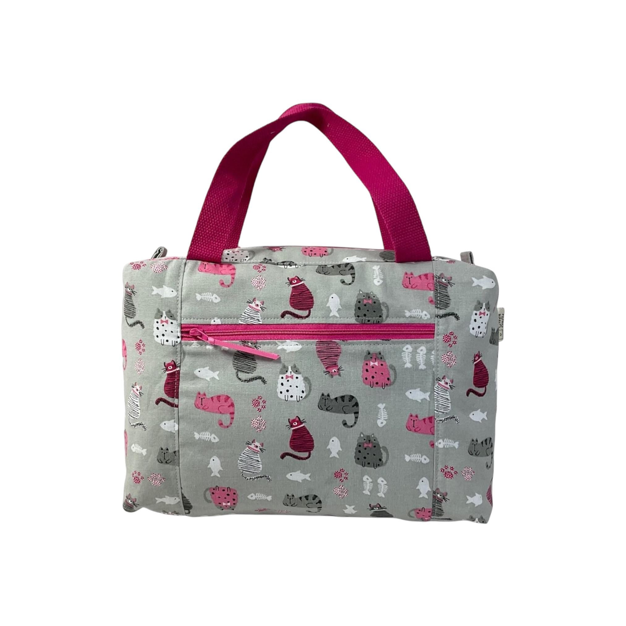 Large cat toiletries bag with handles and zip pocket, mouse print Waterproof lined wash pouch, camping  ladies  gift, womens sponge bag