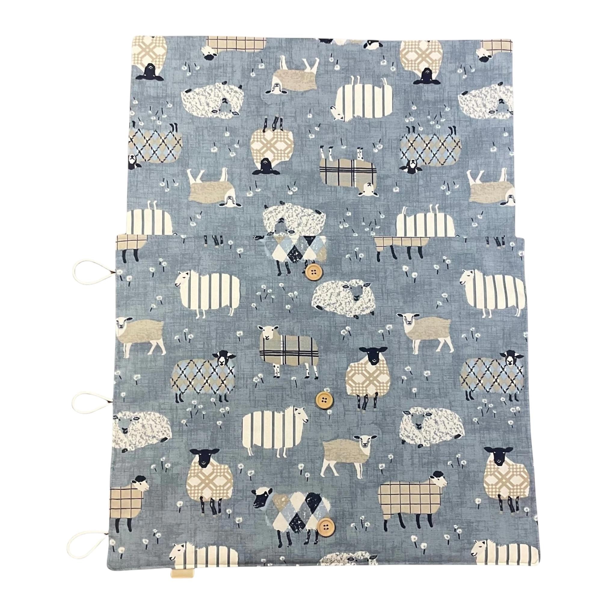 Straight and circular knitting needle case with blue sheep, knitting needle pouch,  needle storage, long needles wallet, fixed sock needle