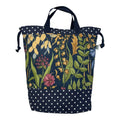 Extra Large canvas drawstring knitting bag with floral  print, multi pockets project  bag with handles, flower lover gift