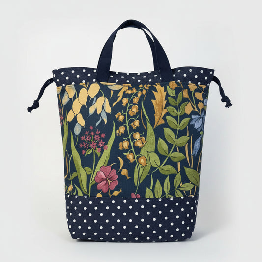 Extra Large canvas drawstring knitting bag with floral print