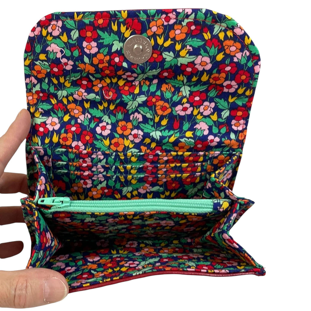 Concertina purse in faux leather and lined with liberty floral cotton fabric, coin and card wallet,  floral  ladies gift