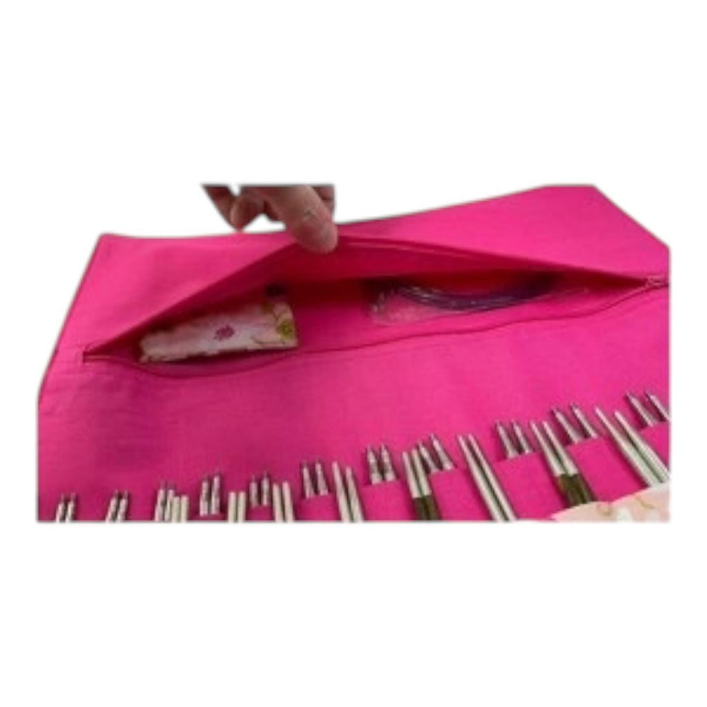 Interchangeable knitting needle case with floral hummingbirds ,holds 2 sets, addi case, chiagoo wallet, knit pro organiser, hiya hiya pouch