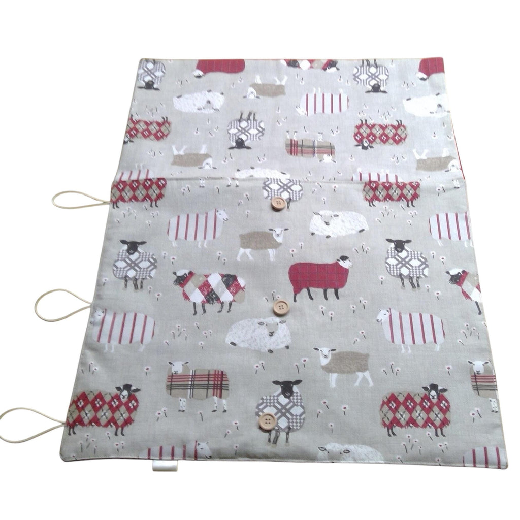 Straight and circular knitting needle case with red sheep, knitting needle pouch,  needle storage, long needles wallet, fixed sock needle