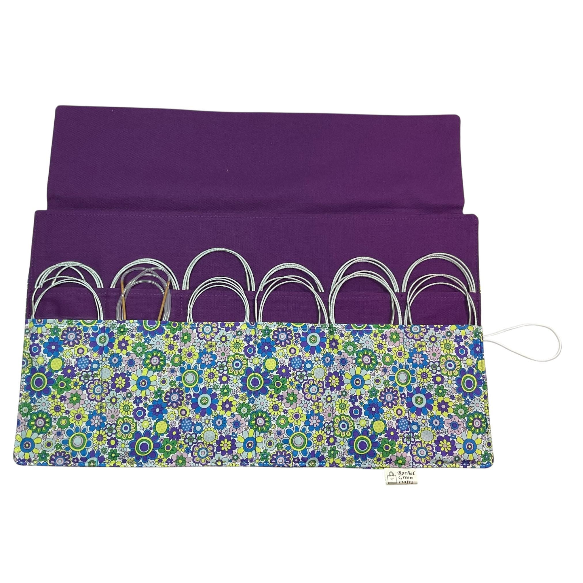 Circular needle case made from Liberty floral fabric, fixed circular sock needle pouch, knitting needle roll, knitters gift, needle holder,