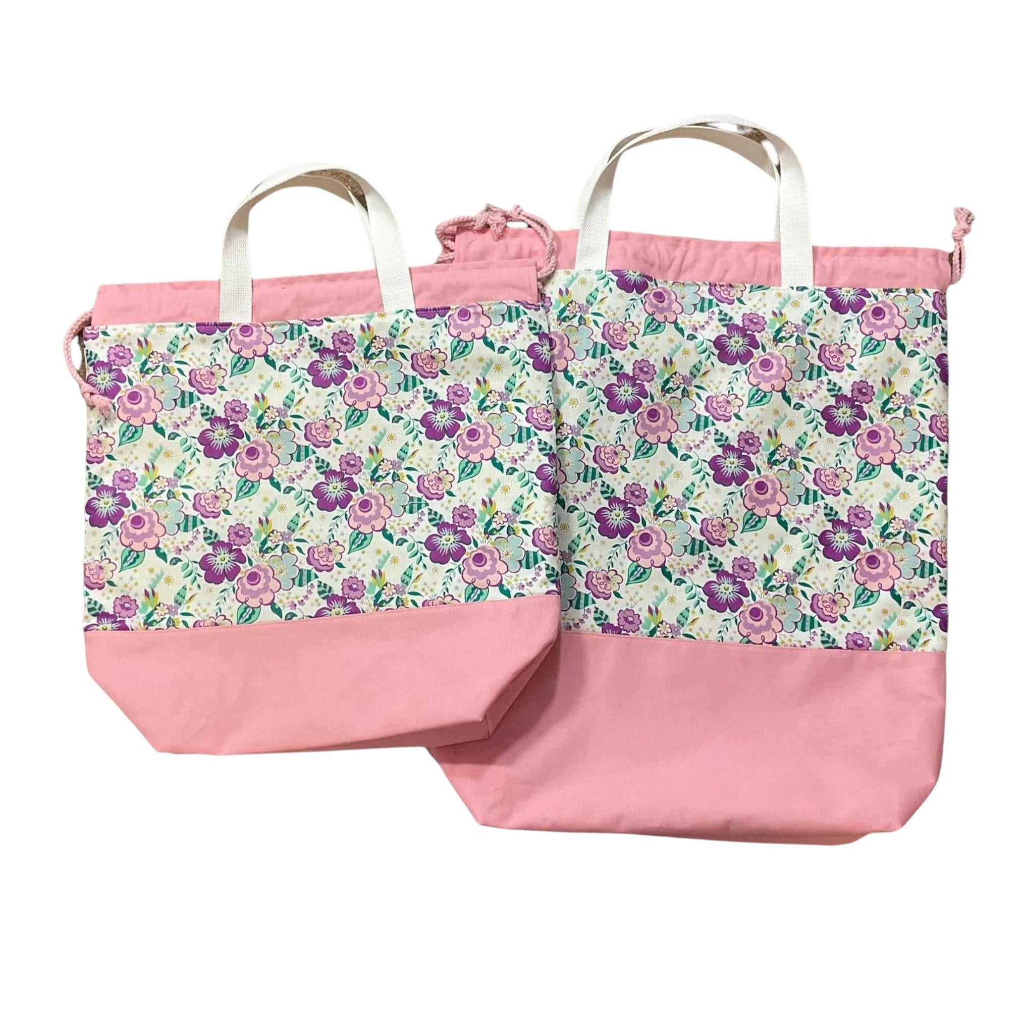 XXL  drawstring knitting bag with Liberty fabric  floral print, supersized multi pockets project bag with handles, ladies  gift
