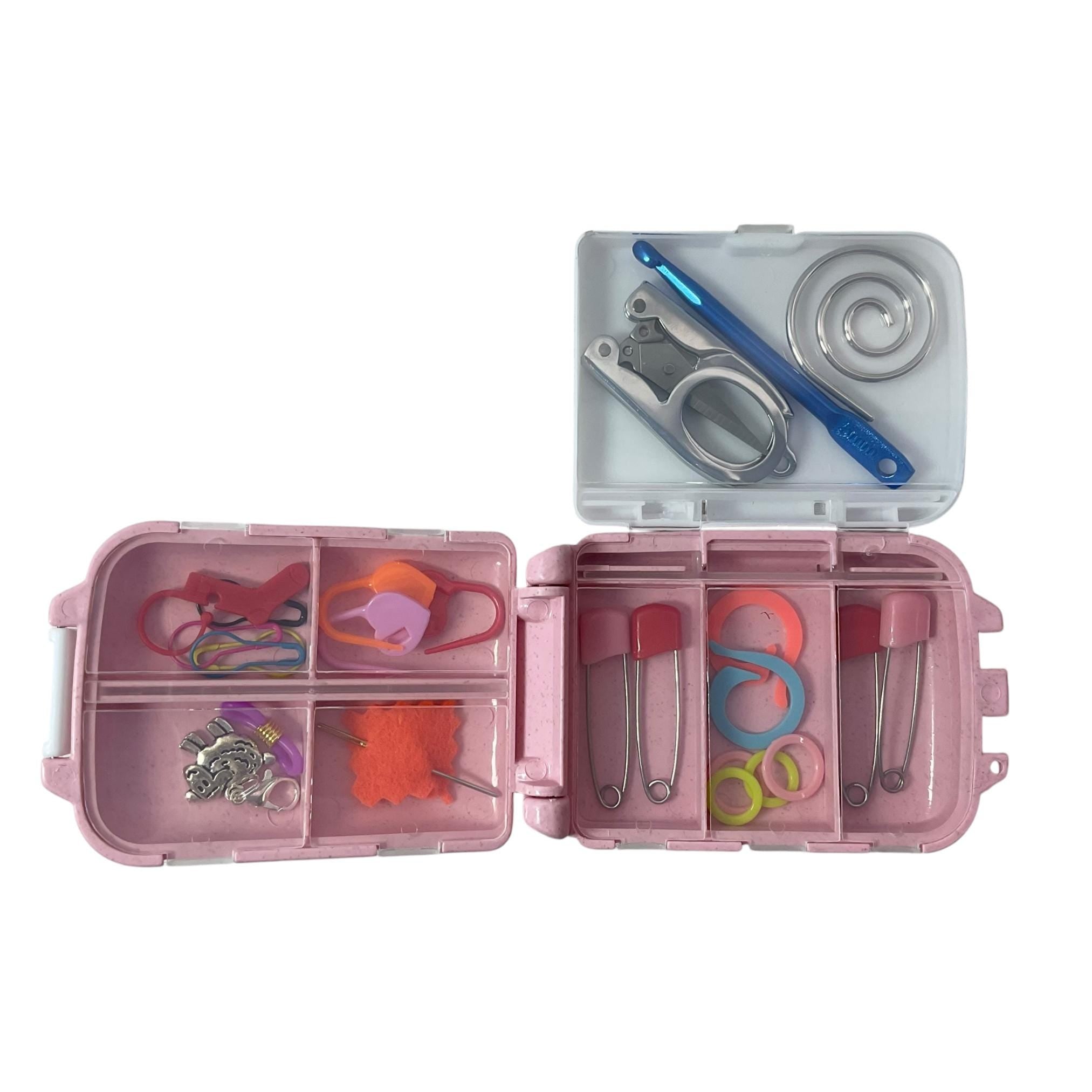 Sheep Knitting notions and accessories box with sheep motif,  stitch marker 8 compartment organiser for crafting, option filled with tools