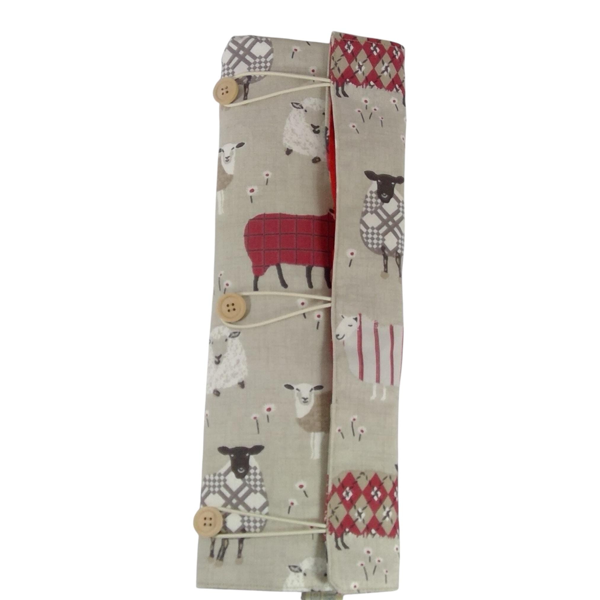 Straight and circular knitting needle case with red sheep, knitting needle pouch,  needle storage, long needles wallet, fixed sock needle