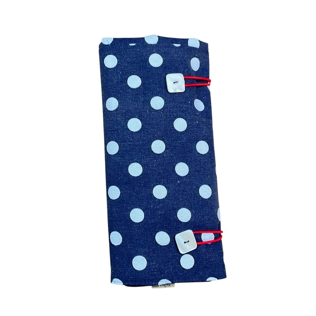 Double pointed knitting needle case with denim spot,  DPN or crochet hook case, sock knitters gift,