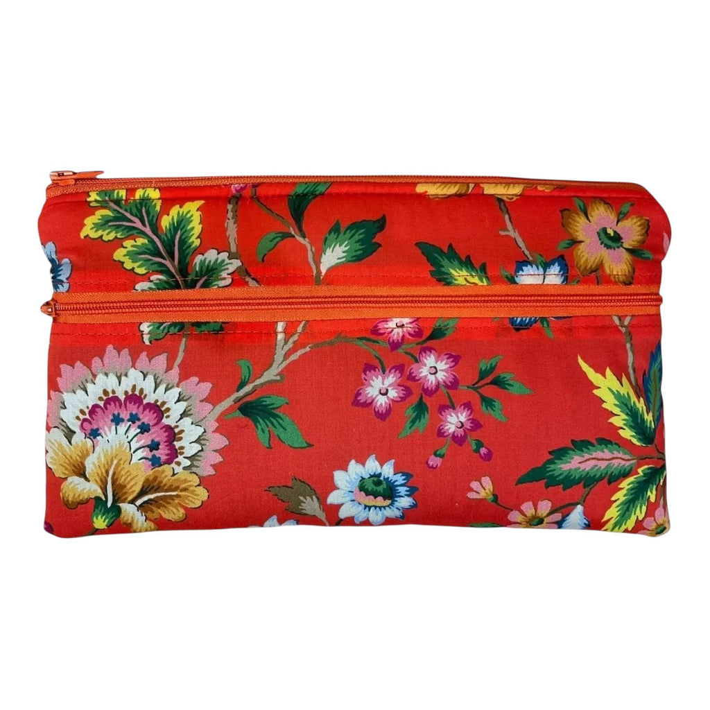 Liberty fabric two pocket pouch, double pocket cosmetics case, 2 section pencil storage,  floral water resistant ladies gift, girls privacy