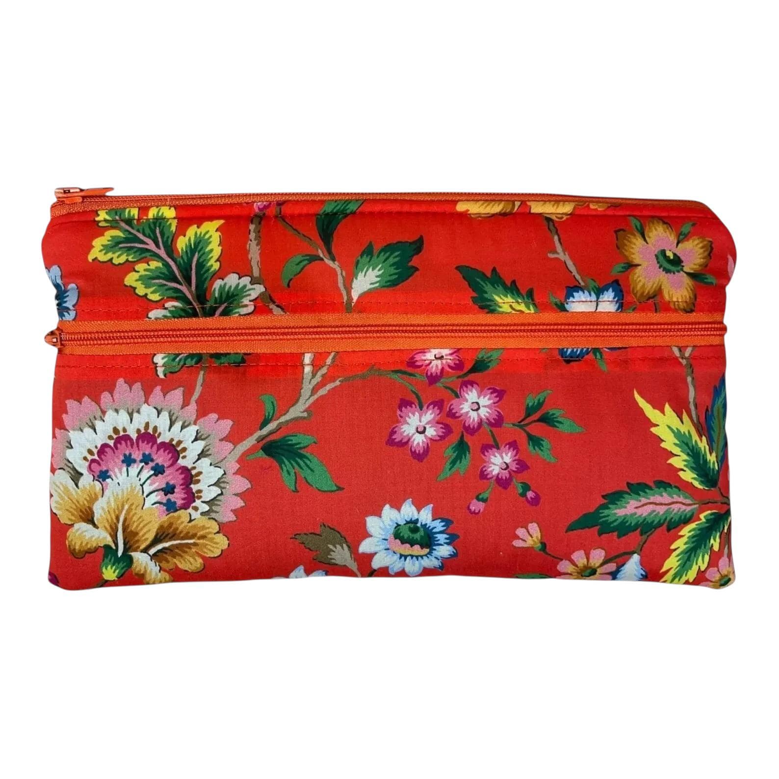 Liberty fabric two pocket pouch, double pocket cosmetics case, 2 section pencil storage,  floral water resistant ladies gift, girls privacy