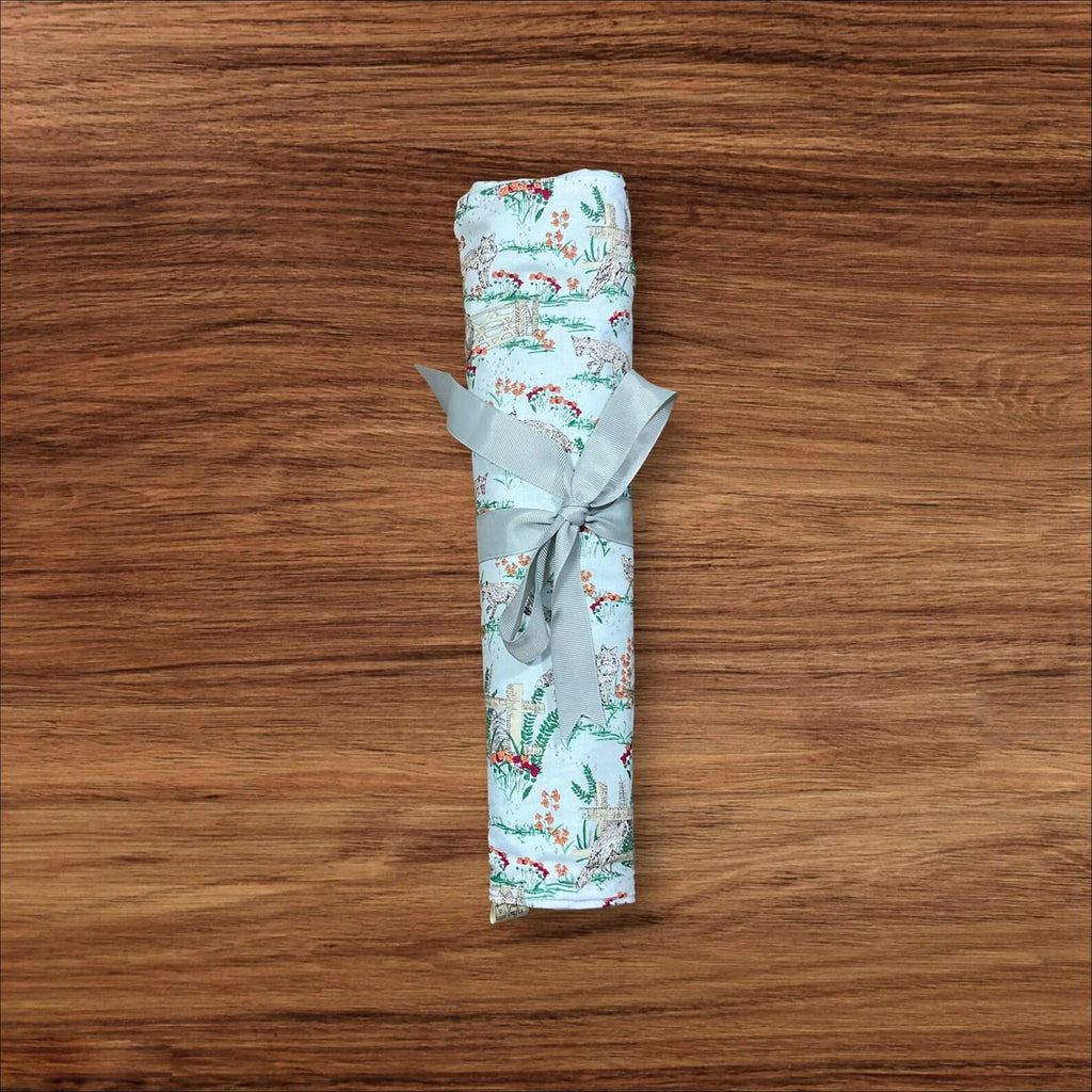 Straight knitting needle case with foxes, woodland creatures needle roll storage, knitting accessories, knitters gift,