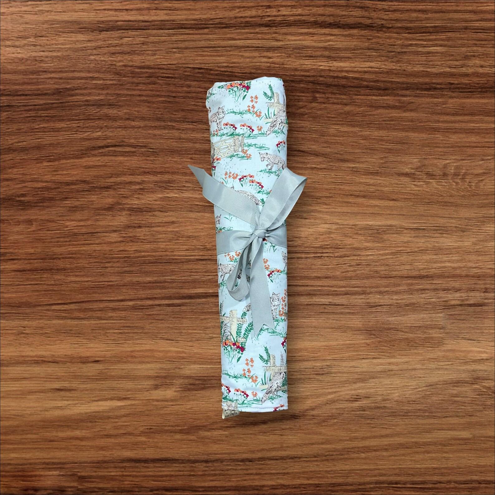 Straight knitting needle case with foxes, woodland creatures needle roll storage, knitting accessories, knitters gift,