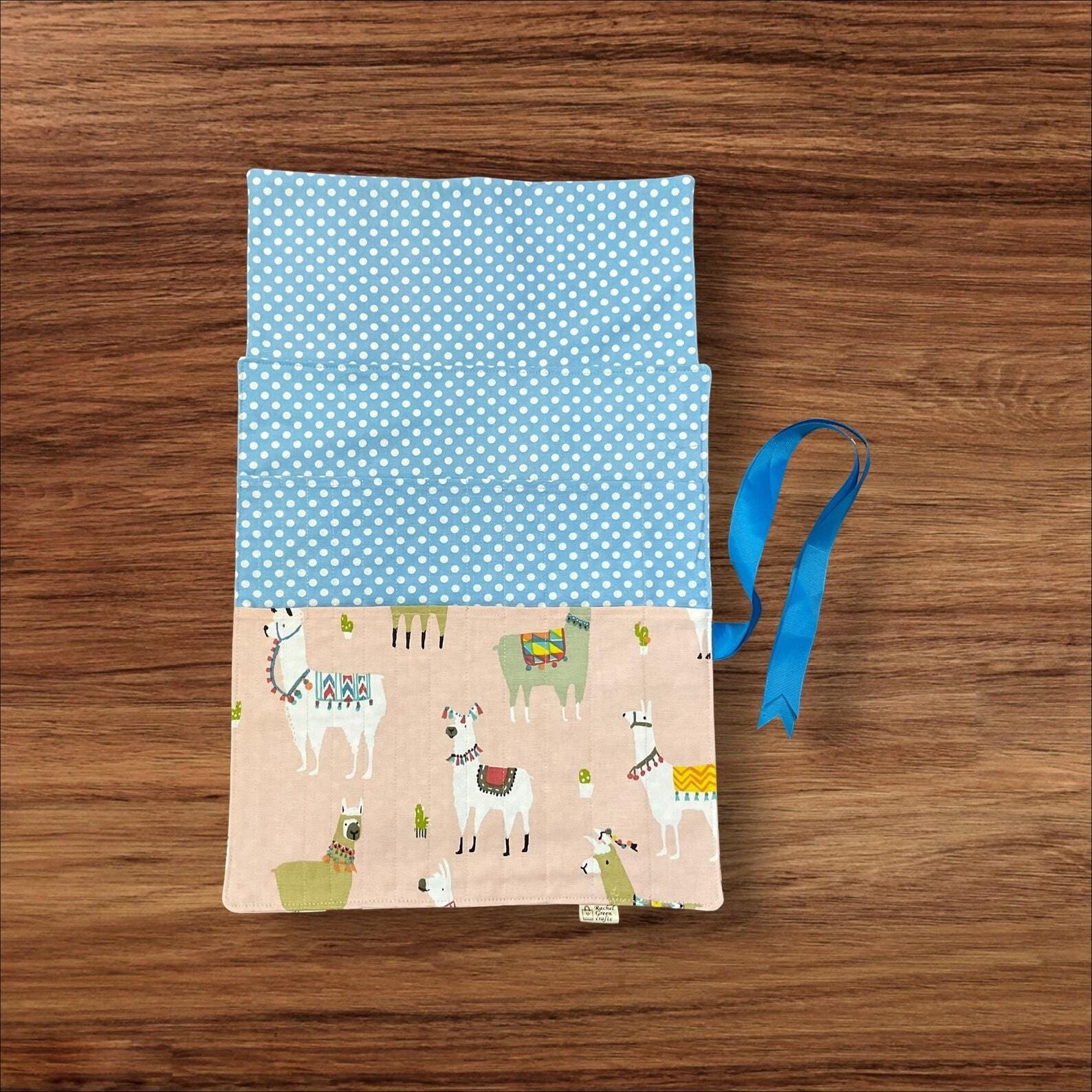 Straight knitting needle case with llamas, needle roll knitters gifts and accessories,
