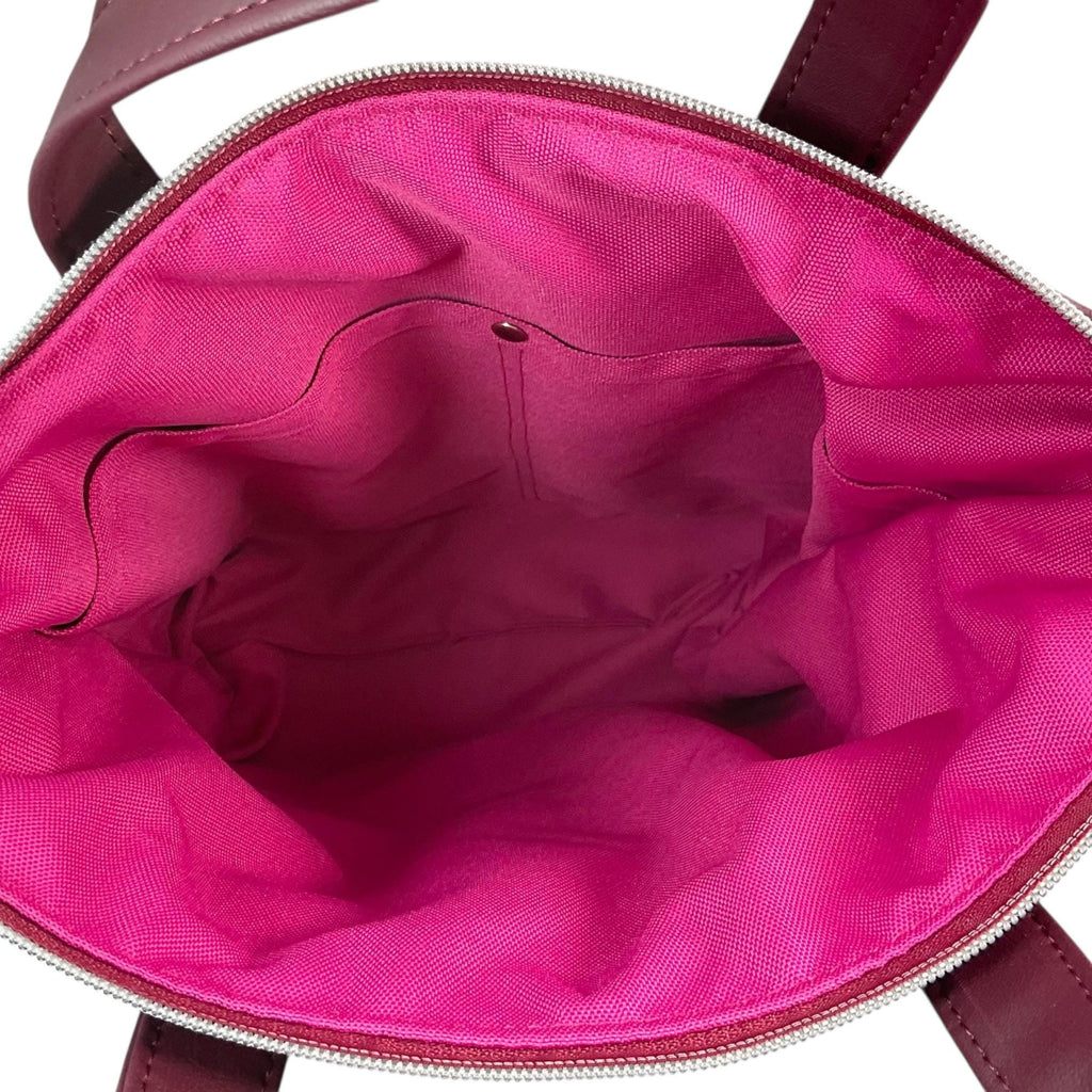 Handbag in faux Leather and bird  print  fabric, medium tote style zip top shoulder crossbody with carry handles