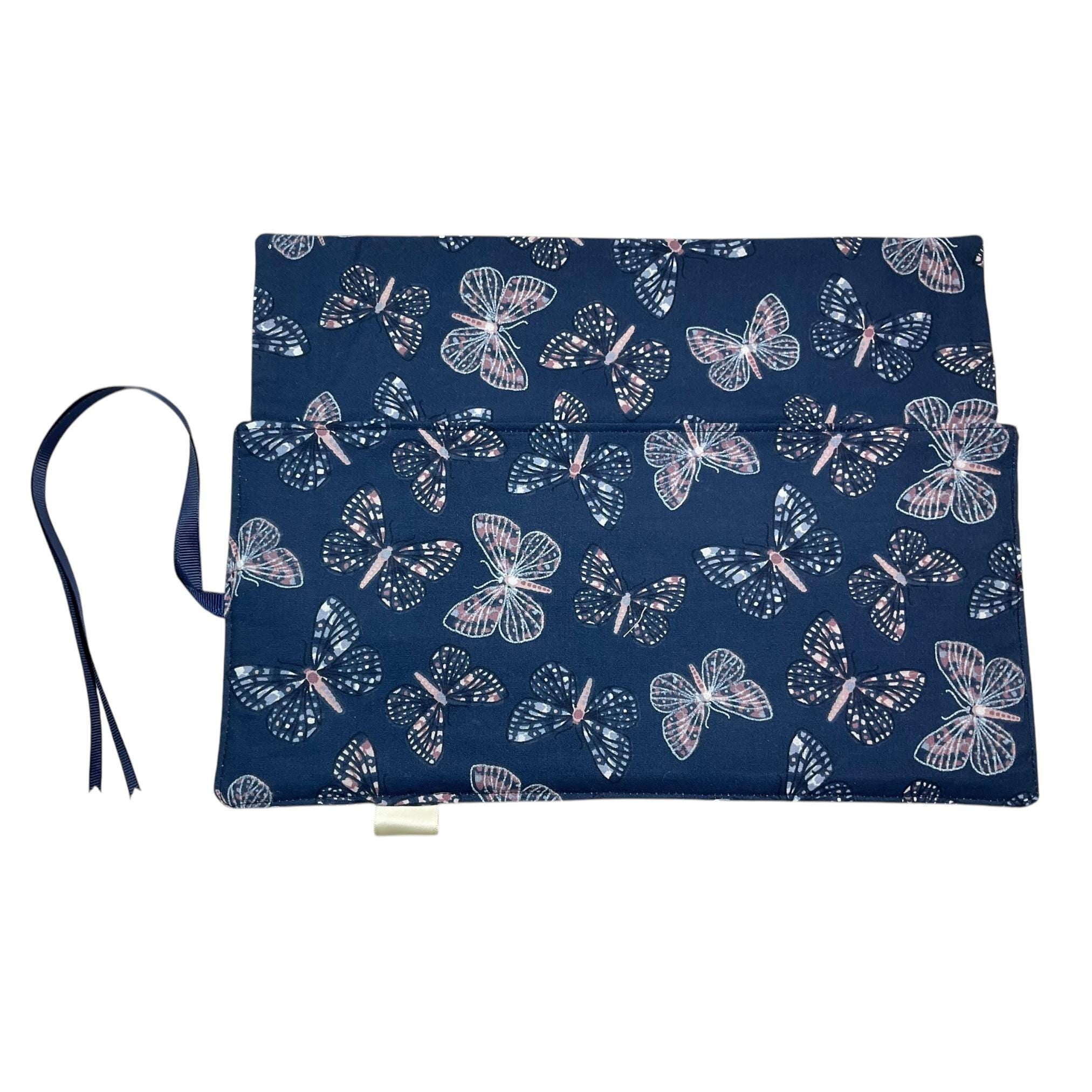 Crochet hook case with pink butterfly print, roll up Ergonomic hook organiser or short  Dpn case, crochet or knitters gift,