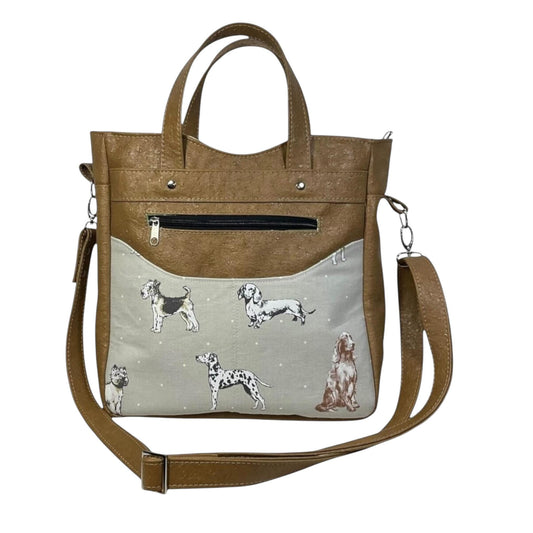 Handbag in faux leather and dog print