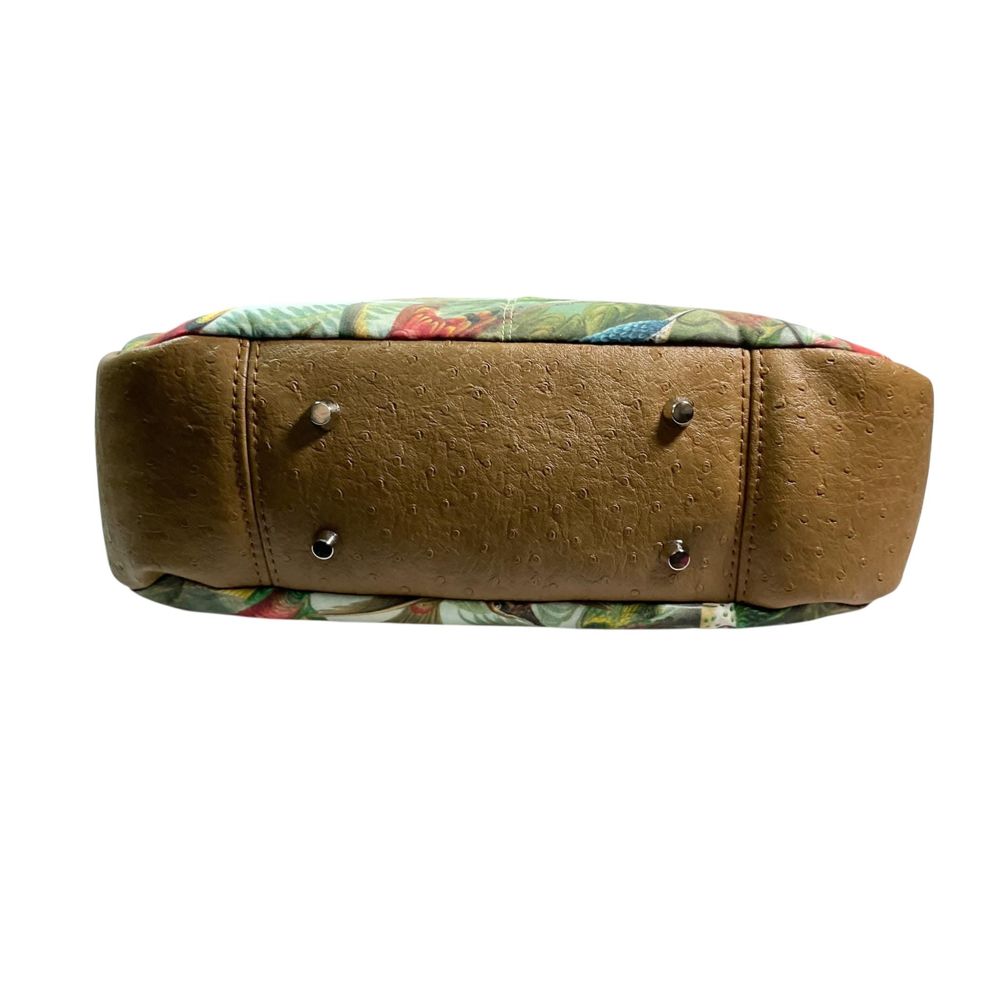 Hummingbird Crossbody Handbag made in caramel shade faux leather, unique large shoulder tote, zip pocket, perfect ladies gift