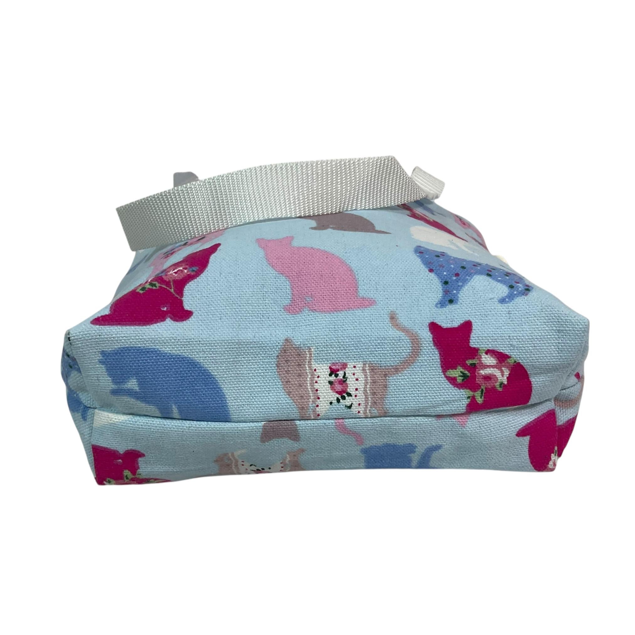 Small cats canvas tote bag with zip closure, cotton book purse, bag with pockets  for cat lover, gift for girls