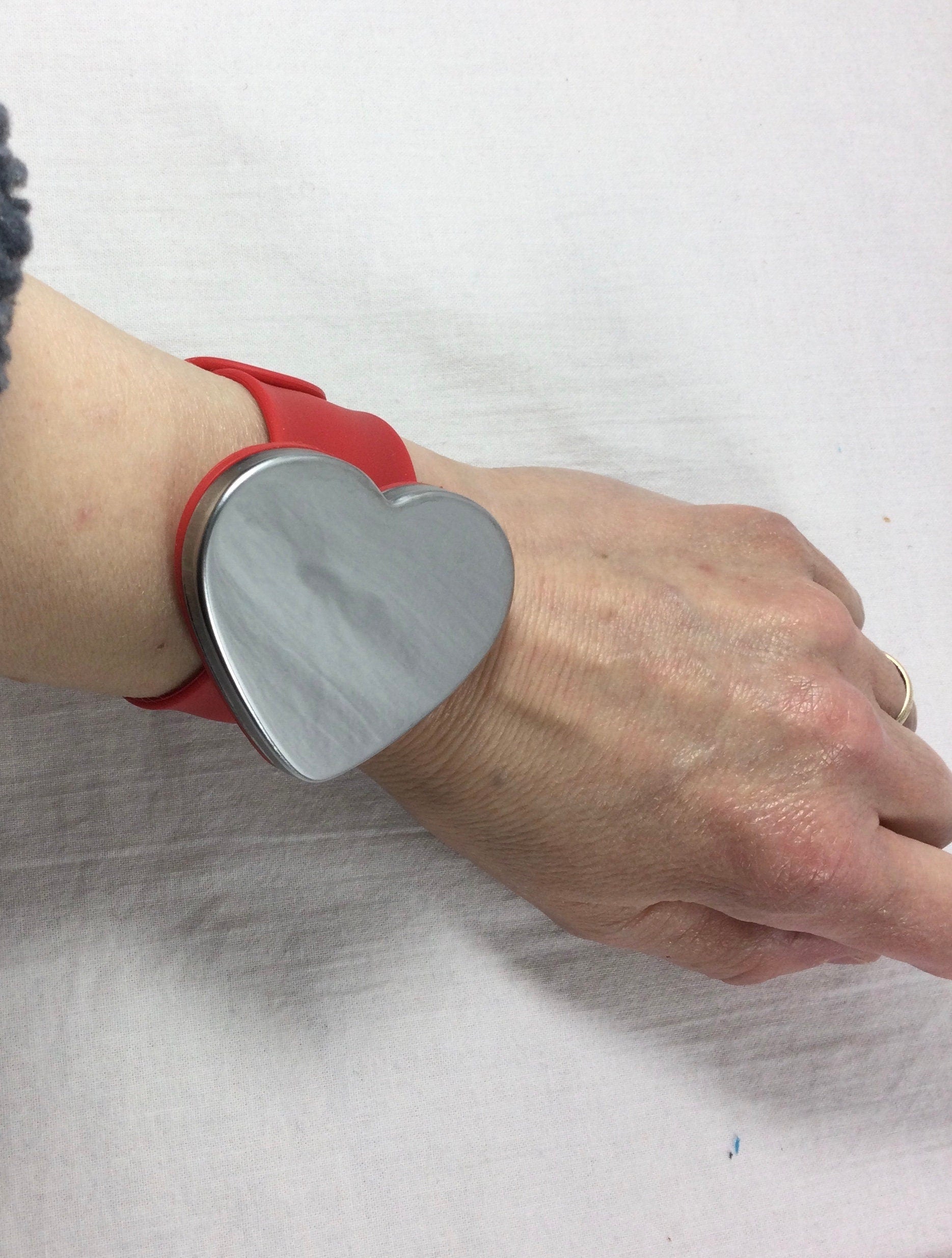 Magnetic wrist bracelet, slap band, knitters and sewers holder, sewing pin wrist, tool holder, hairdresser pin minder, Valentines gift