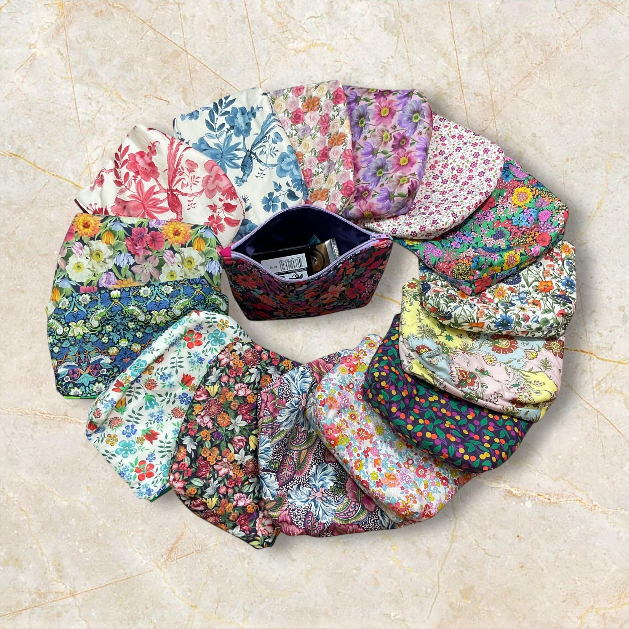 Cosmetics bag in floral Liberty prints,small floral wash pouch, waterproof zipped travel bag, Makeup storage, pretty ladies gift
