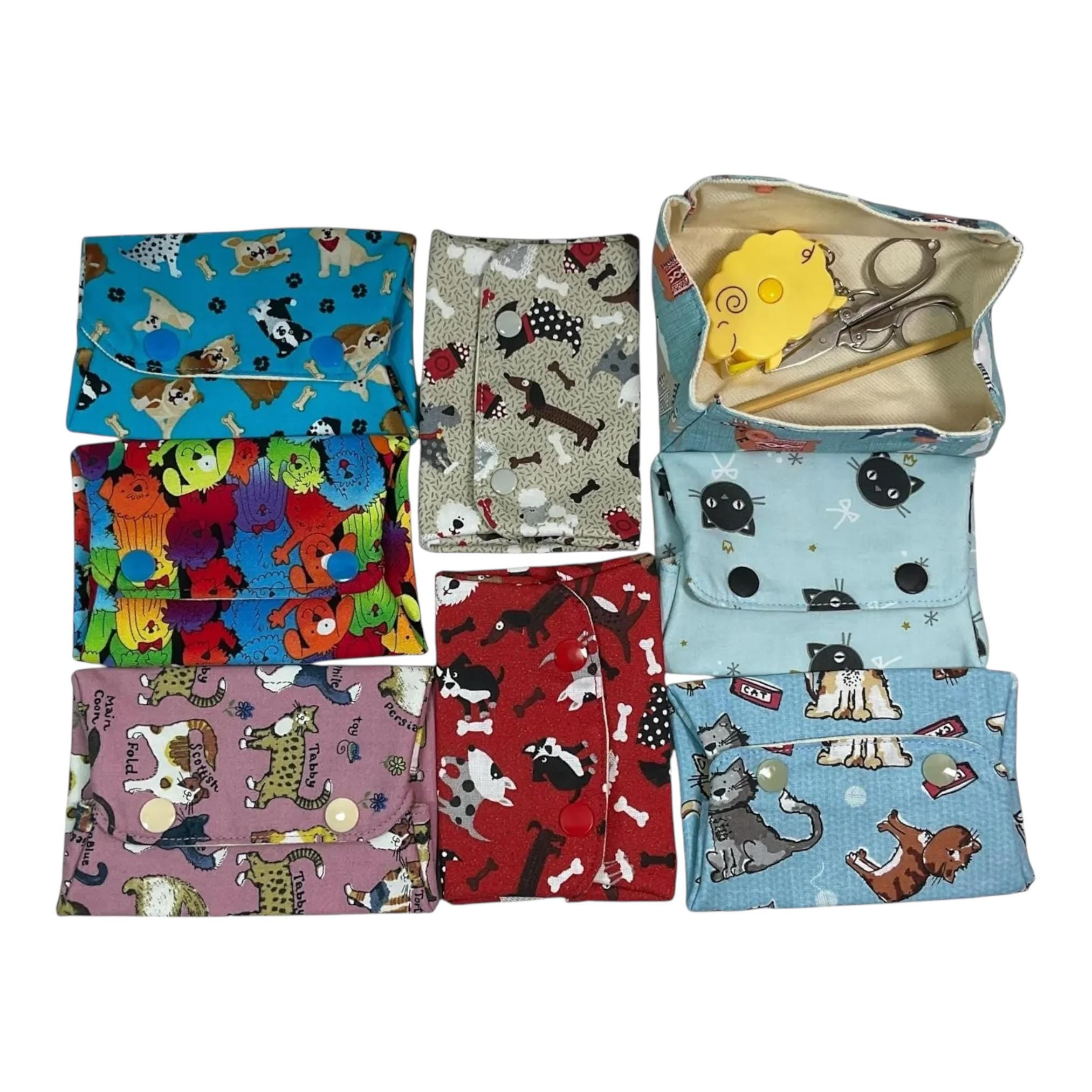 Dog & Cat Print Coin Purse: Fold Up Knitting Notions Pouch