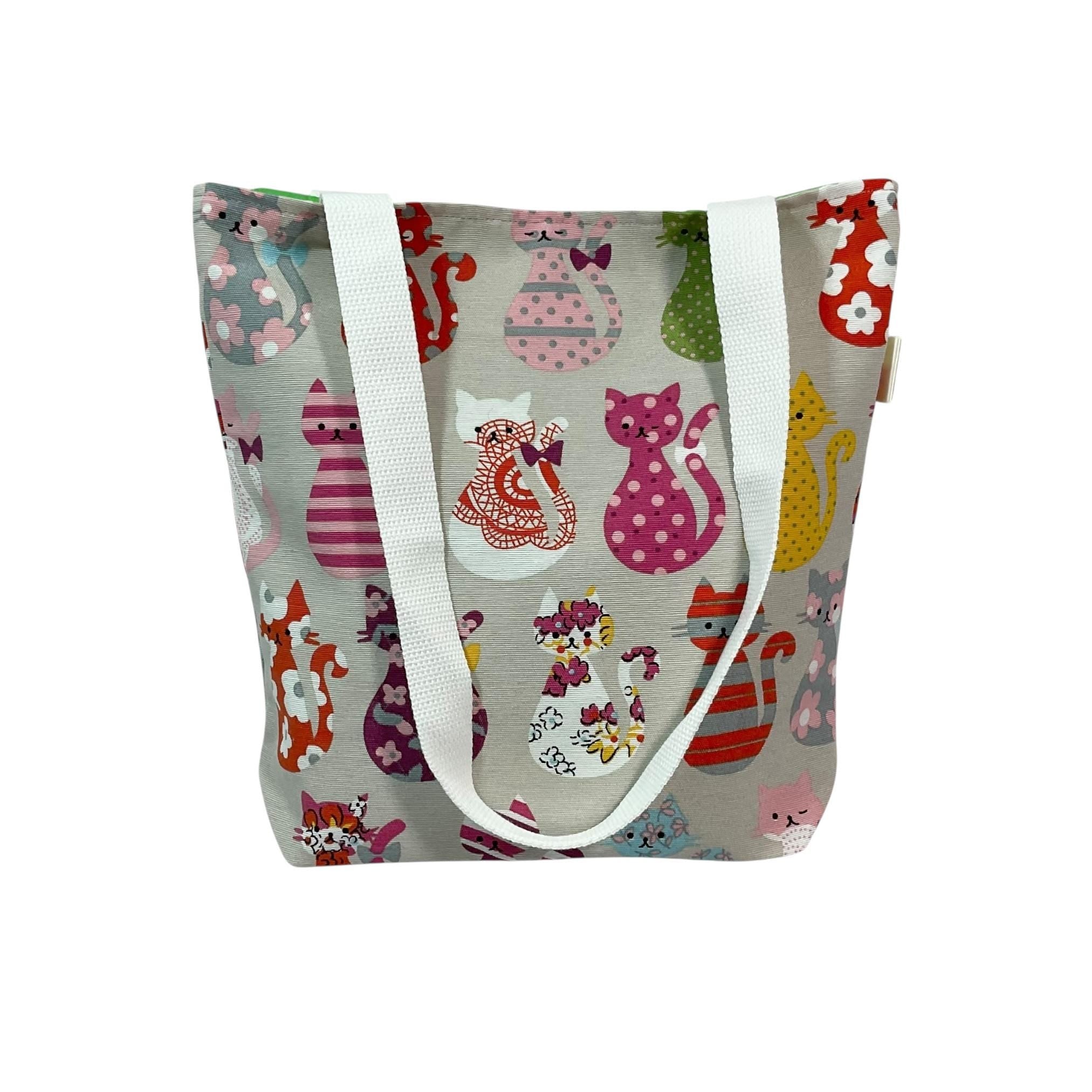 Cats Cotton Canvas Tote Bag, Colourful Book Purse, Lined