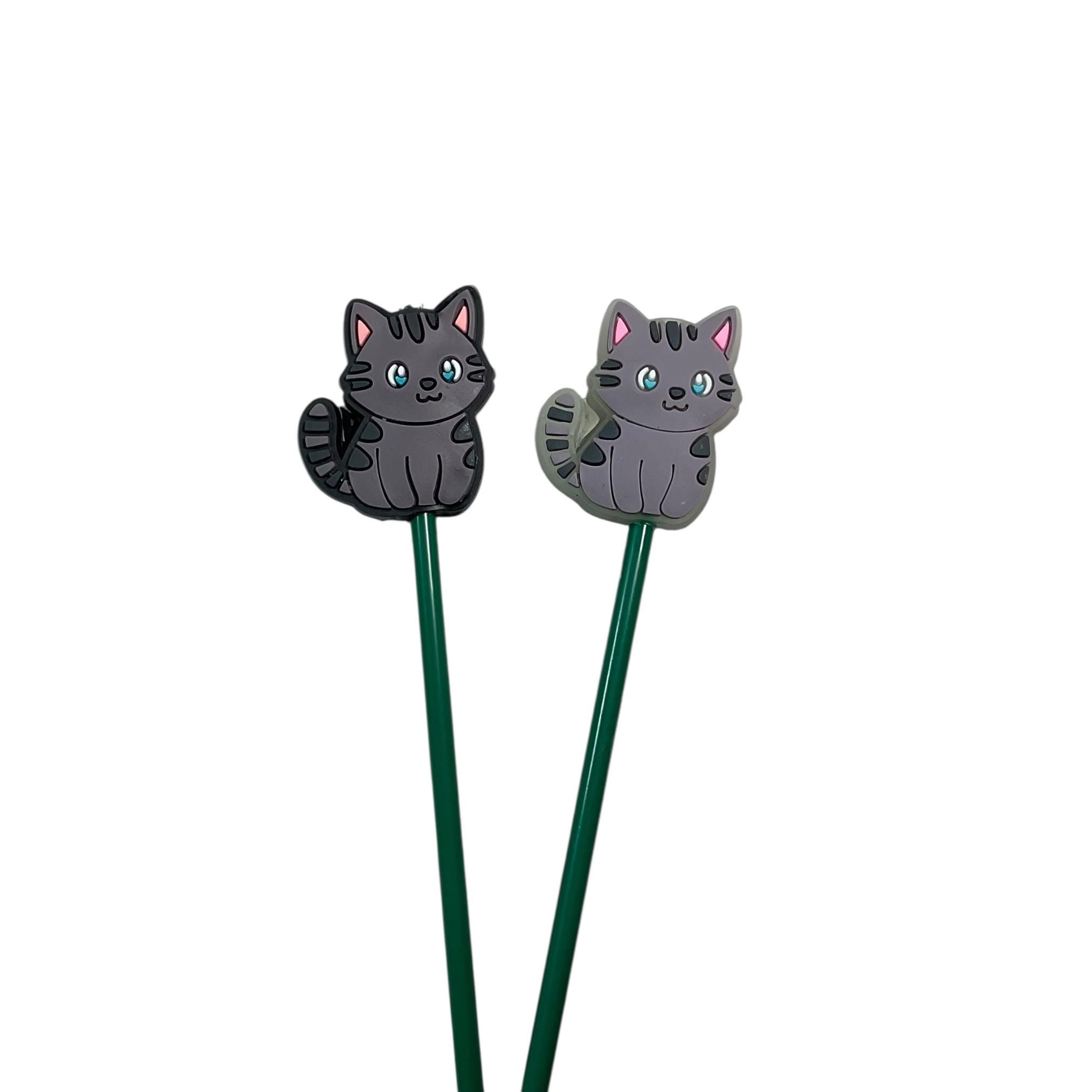 stitch stopper in a cat shape, kitty glow in the dark needle point protector, cat mum knitting gift,