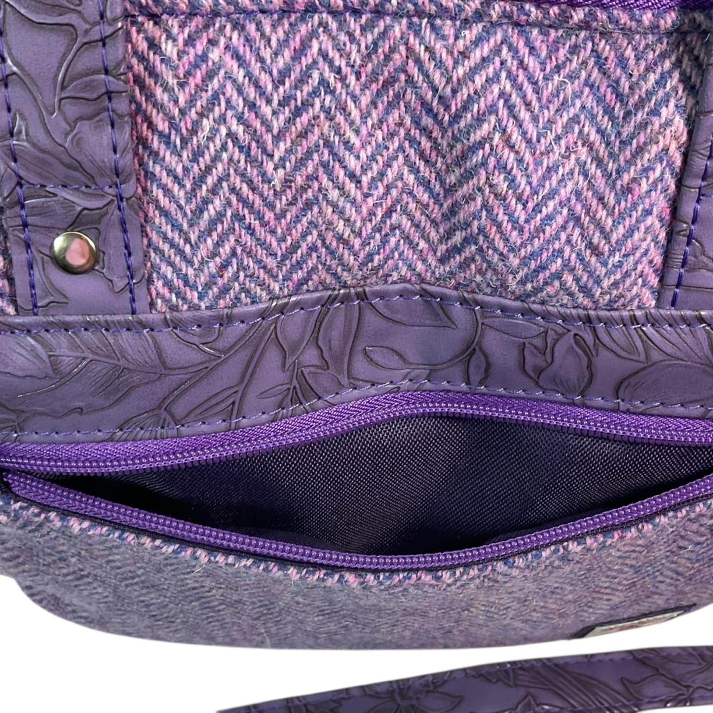 Harris tweed Crossbody Handbag with floral faux leather
