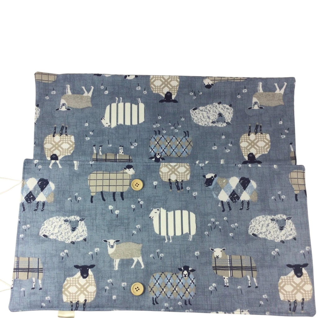 Double pointed knitting needle case with denim blue sheep,  DPN or crochet hook case, sock knitters gift,