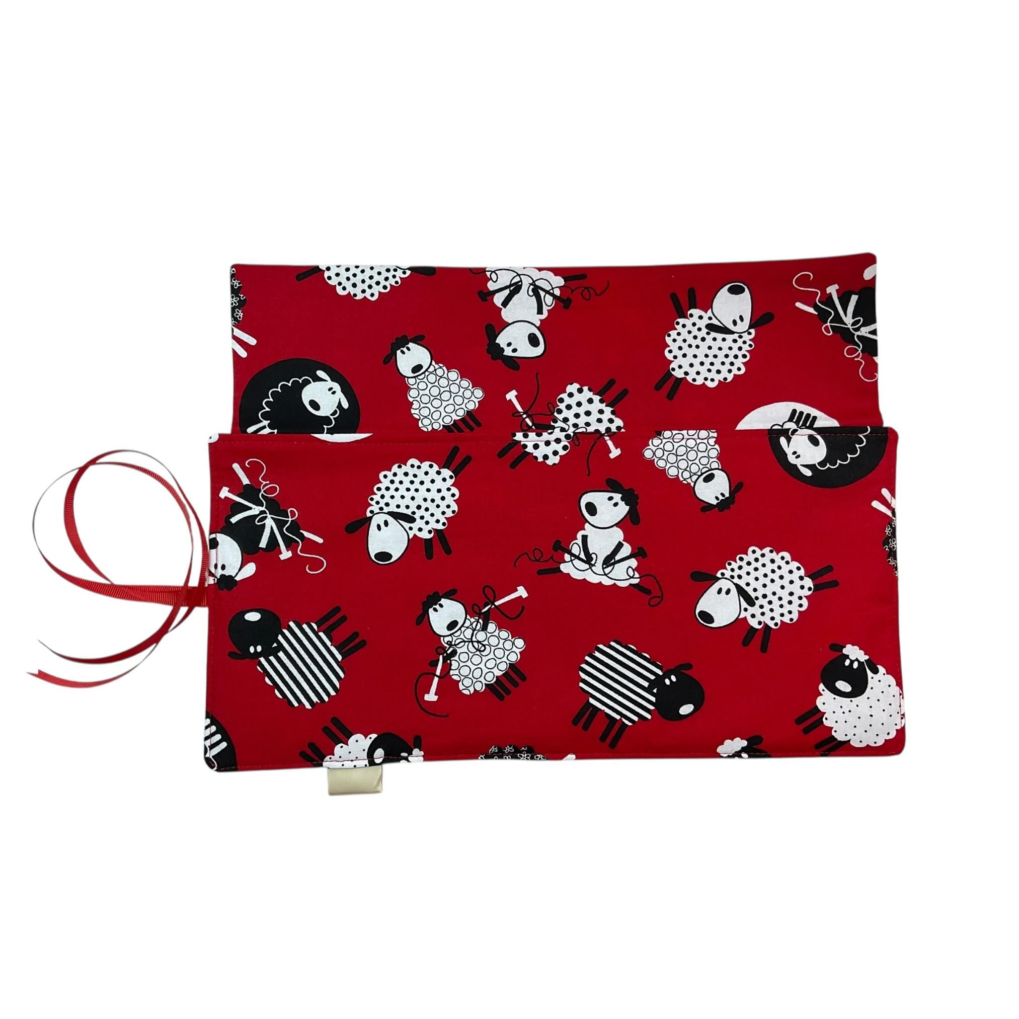 Crochet hook case with knitting sheep, ergonomic hook organiser, roll up case, Sheep lover gift, knitters gift, Crochet gift,  hook storage
