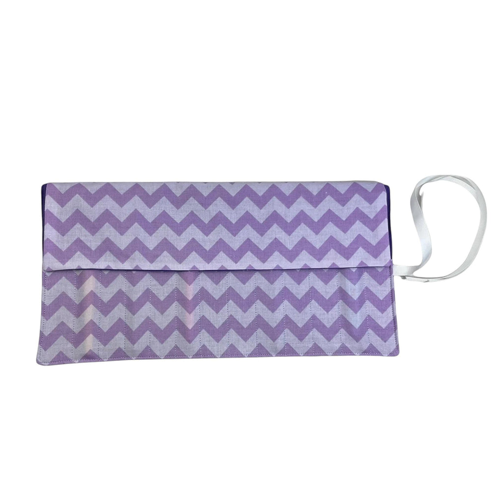 Crochet hook case with purple chevrons, Ergonomic hook organiser, roll up short Dpn case, cat lover gift, knitters gift, crochet storage