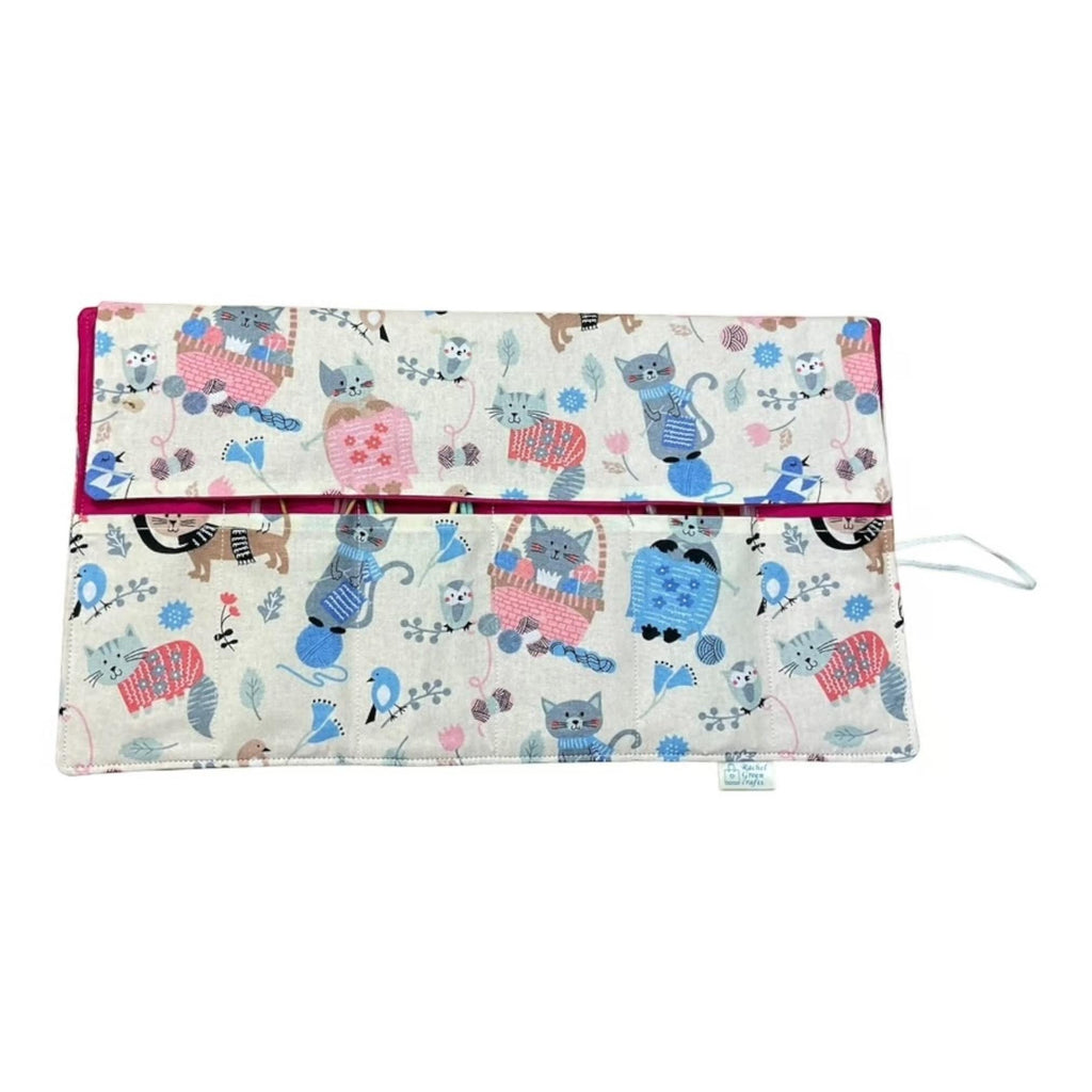 fixed Circular knitting needle case with cats, sock needles roll, needle wallet, knitters gift, needle holder,