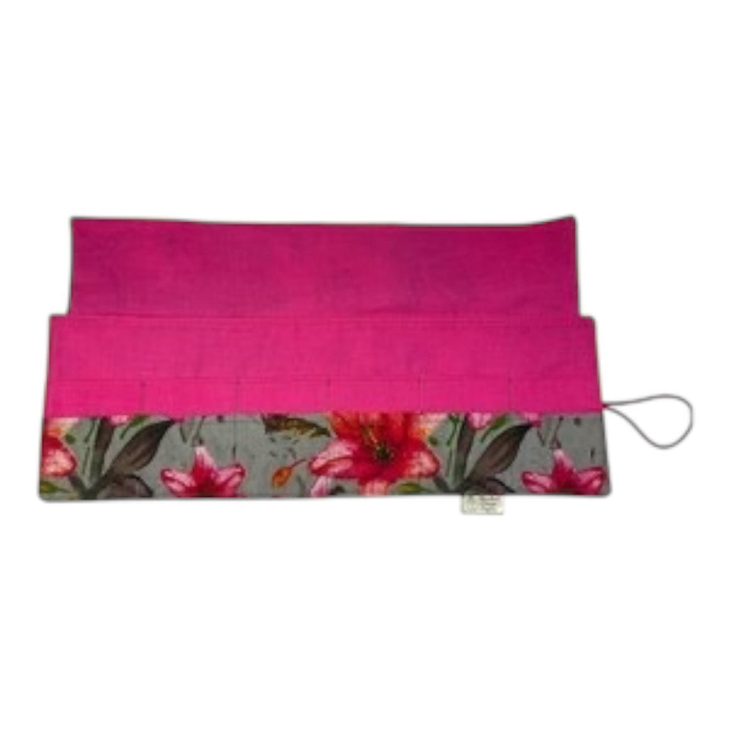 Circular needle case for short needles in floral print, needle wallet, fixed 16" case, 9" sock needles, 12" , knitters gift, needle holder,