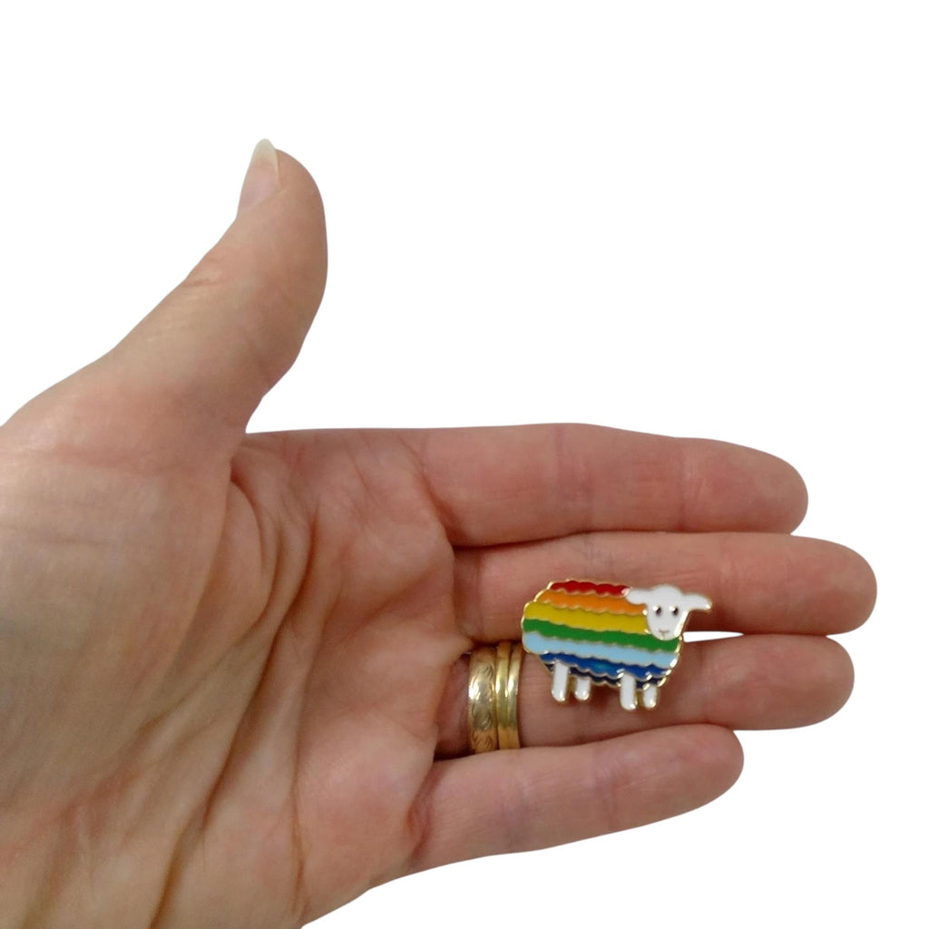 Knitting & Crochet Pin: Rainbow Sheep, Yarn Project Brooch