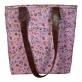 Woodland Floral Corduroy Tote Bag: Leather Accents, Structured Shoulder Bag