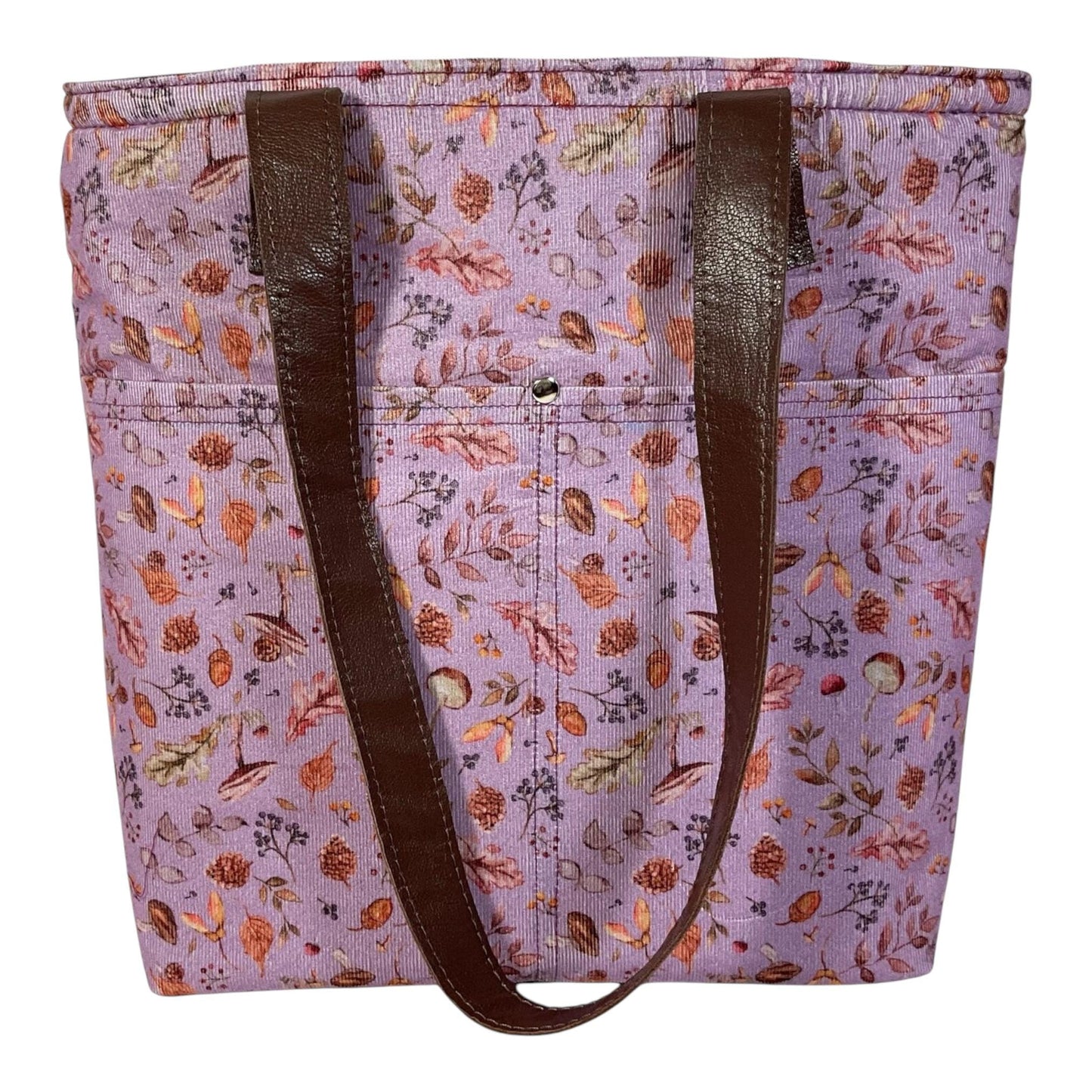 genuine leather and floral Corduroy Tote Bag