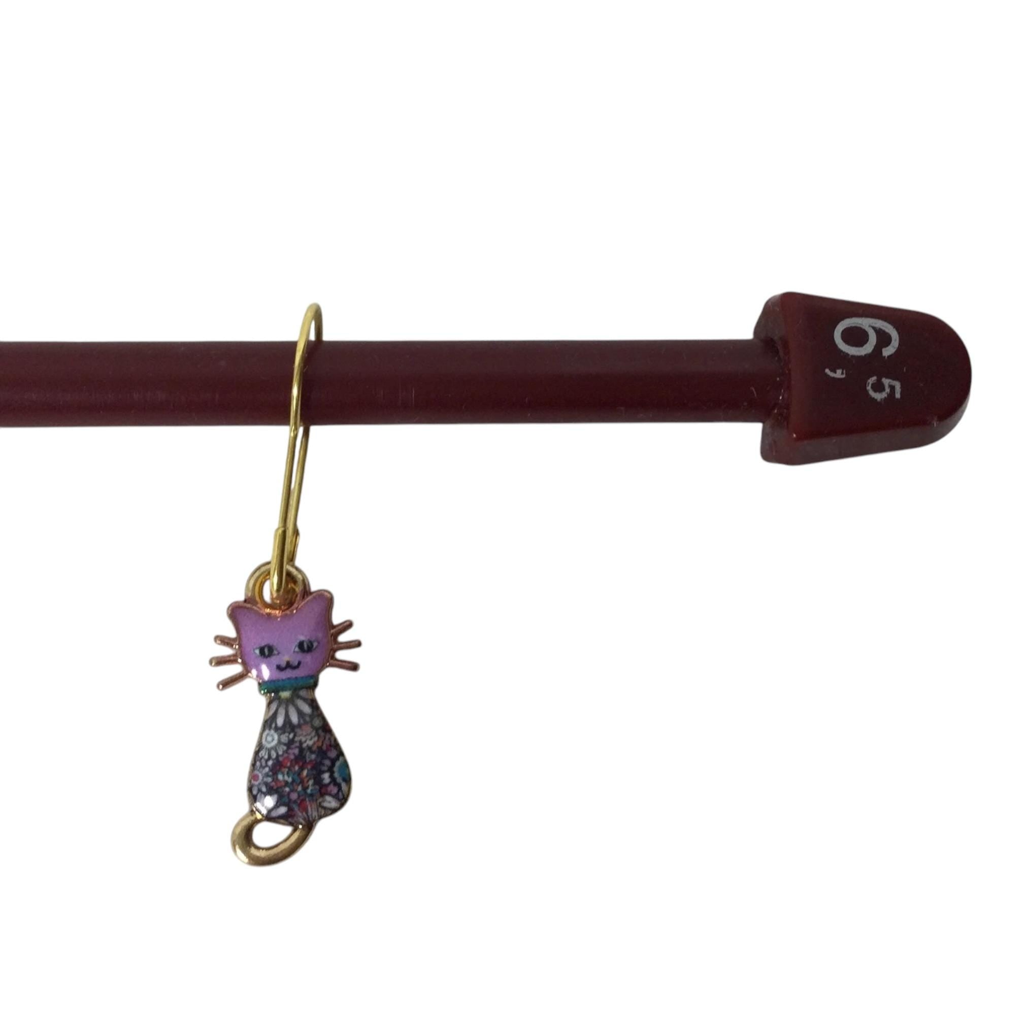 Cat Stitch markers for knitting and crochet, enamelled colourful progress charms, crochet lace markers, knitters gift , place keeper
