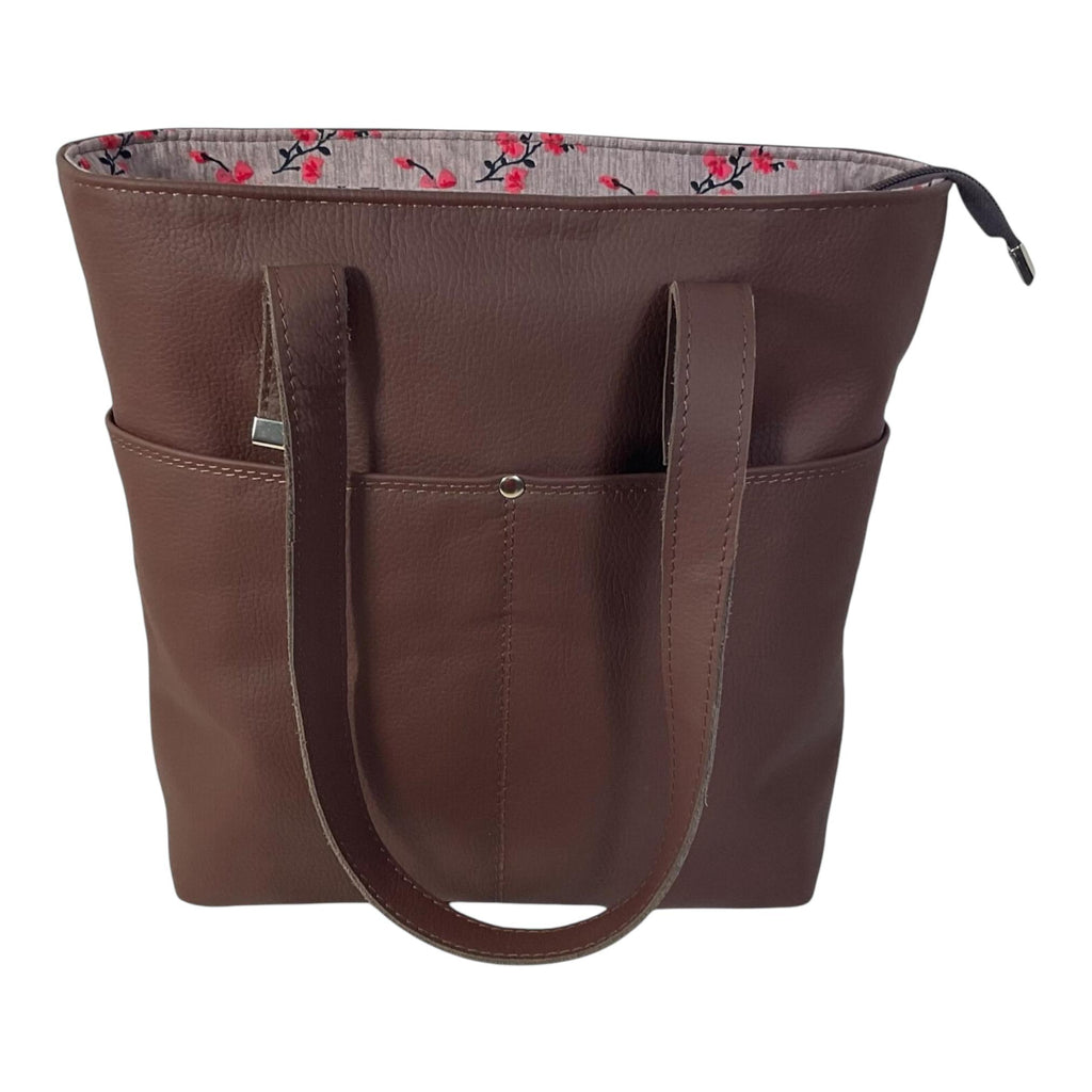 Tote bag made of genuine leather, medium sized brown shoulder bag