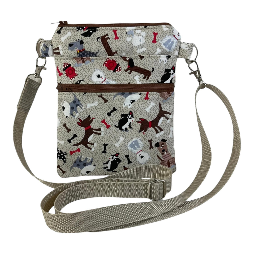 Slim phone shoulder bag with multi pockets and dog print, teen messenger phone pouch, mini clutch bag, clubbing festival bag, dog lover gift