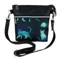 Leather Crossbody Bag: Green Cat Print Canvas, Handmade
